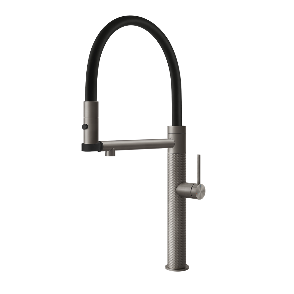 Gessi 316 Cesello semi-professionele keukenmengkraan met uittrekbare 2-straals handdouche Staal Geborsteld