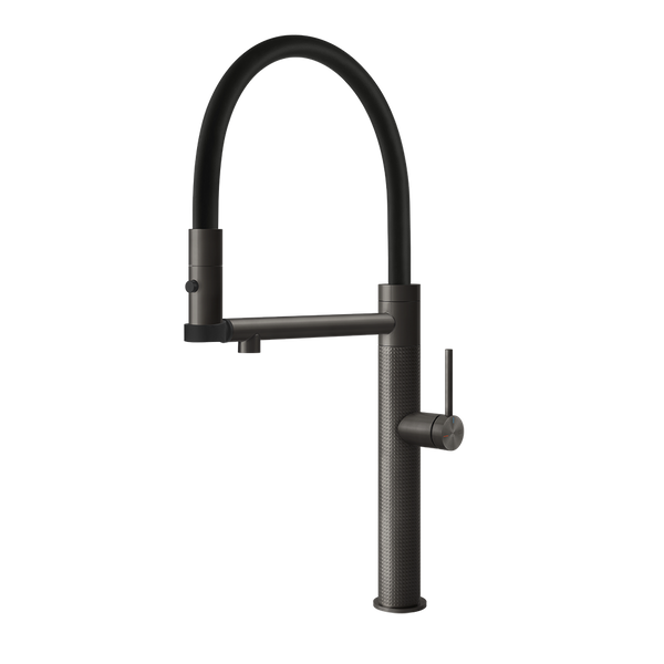Gessi 316 Cesello semi-professionele keukenmengkraan met uittrekbare 2-straals handdouche Zwart Metaal Geborsteld