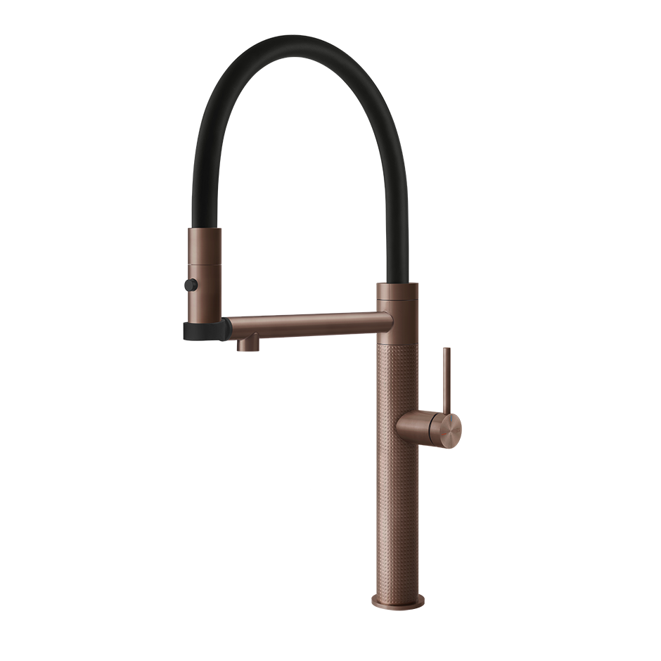 Gessi 316 Cesello semi-professionele keukenmengkraan met uittrekbare 2-straals handdouche Geborsteld Koper