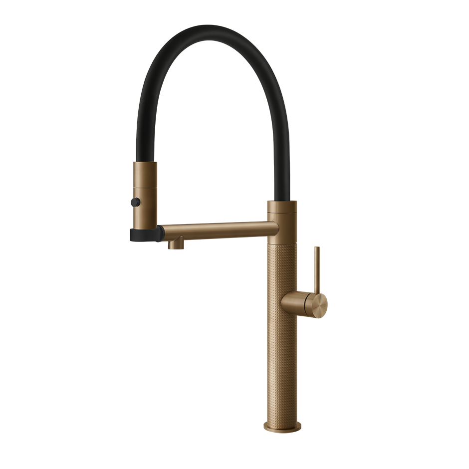Gessi 316 Cesello semi-professionele keukenmengkraan met uittrekbare 2-straals handdouche Warm Brons Geborsteld