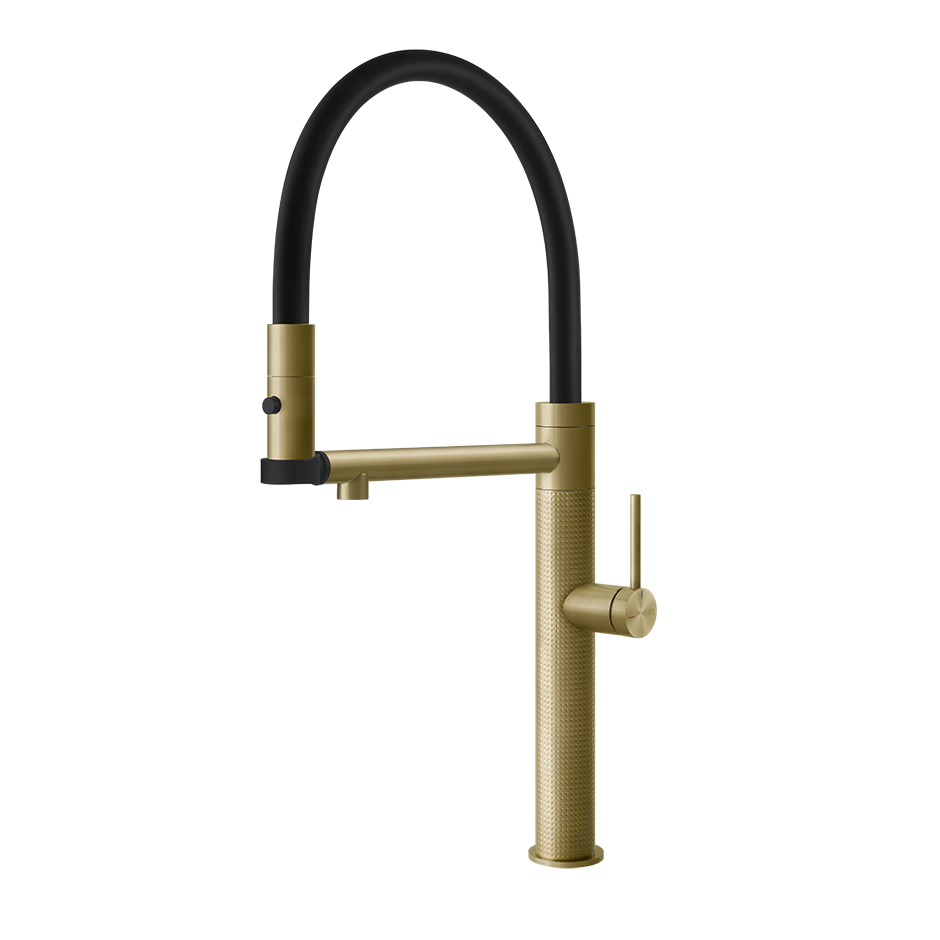 Gessi 316 Cesello semi-professionele keukenmengkraan met uittrekbare 2-straals handdouche Messing Geborsteld