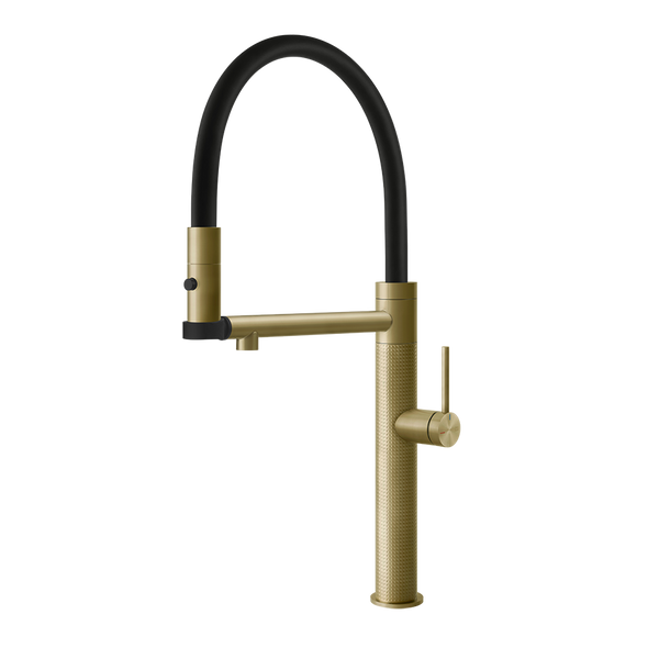 Gessi 316 Cesello semi-professionele keukenmengkraan met uittrekbare 2-straals handdouche Messing Geborsteld