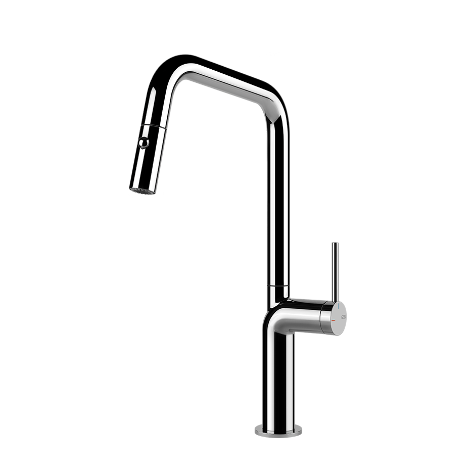 Gessi Stelo keukenmengkraan met U-uitloop en uittrekbare 2-straals handdouche (385 mm hoog) Chroom