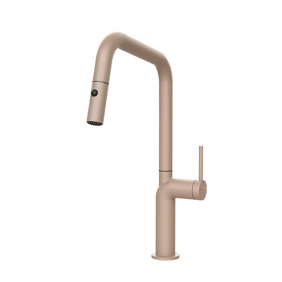 Gessi Stelo keukenmengkraan met U-uitloop en uittrekbare 2-straals handdouche (385 mm hoog) Mat Cipria