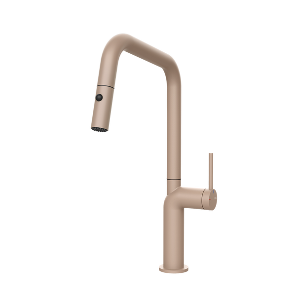Gessi Stelo keukenmengkraan met U-uitloop en uittrekbare 2-straals handdouche (385 mm hoog) Mat Cipria