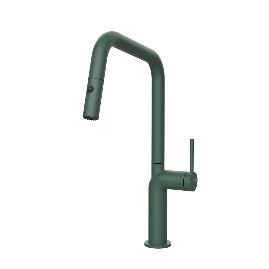 Gessi Stelo keukenmengkraan met U-uitloop en uittrekbare 2-straals handdouche (385 mm hoog) Mat Agave