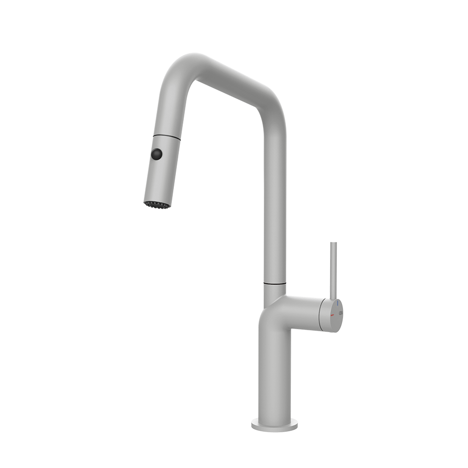 Gessi Stelo keukenmengkraan met U-uitloop en uittrekbare 2-straals handdouche (385 mm hoog) Mat Wit