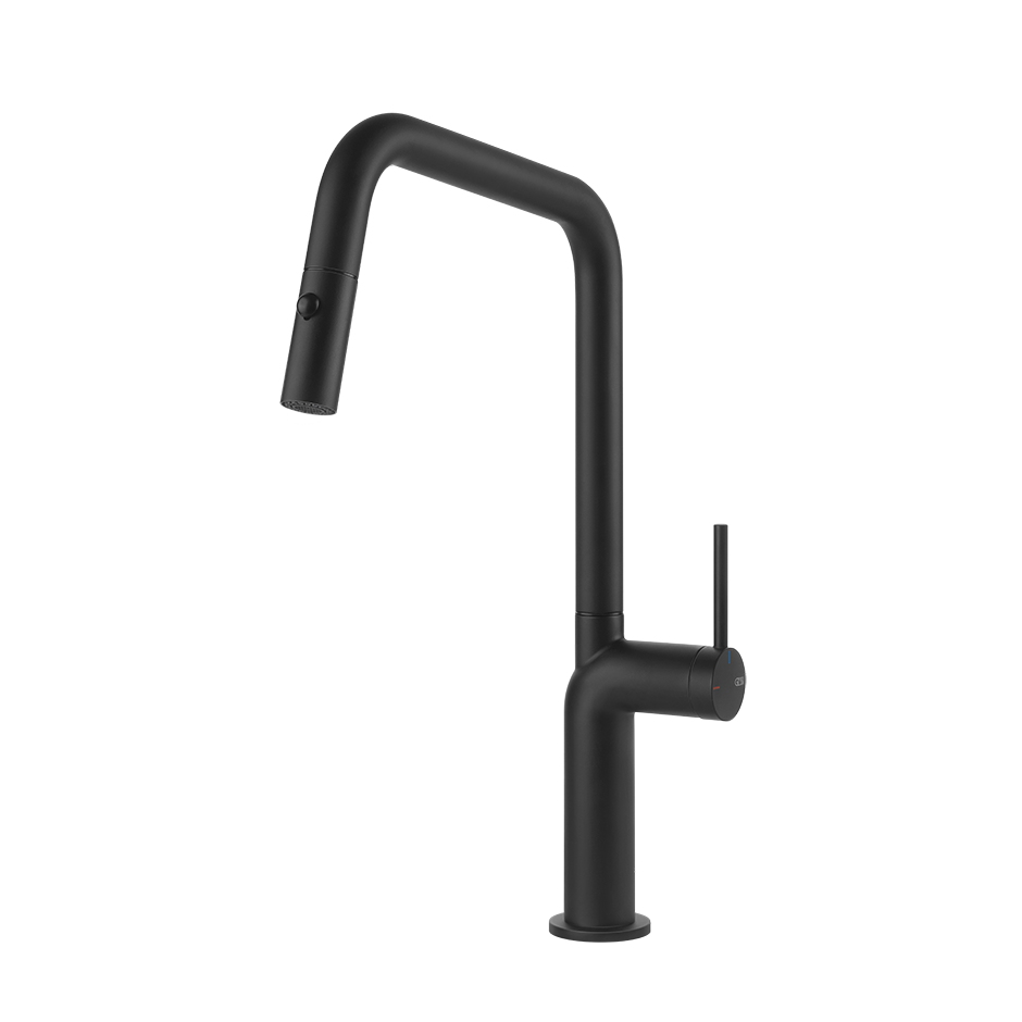 Gessi Stelo keukenmengkraan met U-uitloop en uittrekbare 2-straals handdouche (385 mm hoog) Mat Zwart