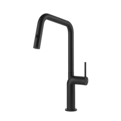 Gessi Stelo keukenmengkraan met U-uitloop en uittrekbare 2-straals handdouche (385 mm hoog) Mat Zwart