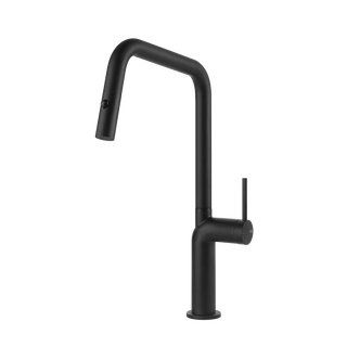 Gessi Stelo keukenmengkraan met U-uitloop en uittrekbare 2-straals handdouche (385 mm hoog) Mat Zwart