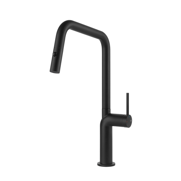 Gessi Stelo keukenmengkraan met U-uitloop en uittrekbare 2-straals handdouche (385 mm hoog) Mat Zwart