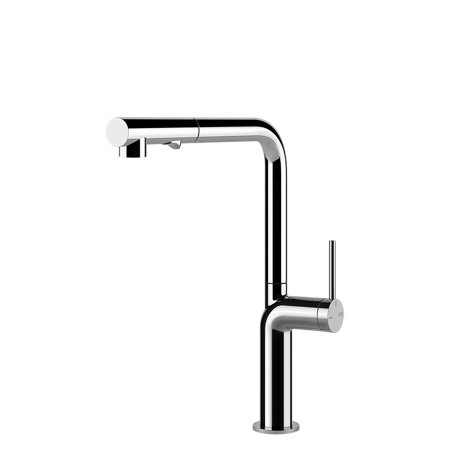 Gessi Stelo keukenmengkraan met L-uitloop en uittrekbare 2-straals handdouche Chroom