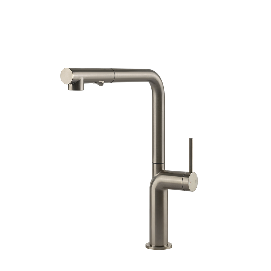 Gessi Stelo keukenmengkraan met L-uitloop en uittrekbare 2-straals handdouche Finox