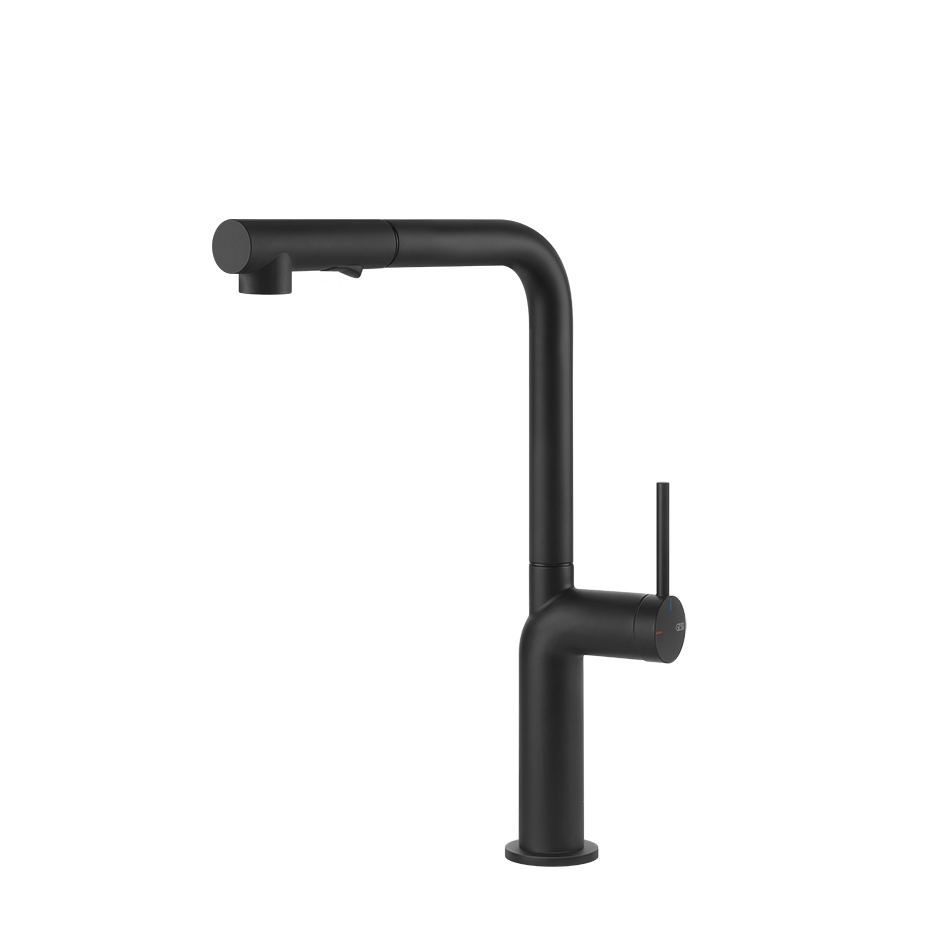 Gessi Stelo keukenmengkraan met L-uitloop en uittrekbare 2-straals handdouche Mat Zwart