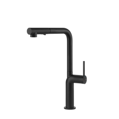Gessi Stelo keukenmengkraan met L-uitloop en uittrekbare 2-straals handdouche Mat Zwart