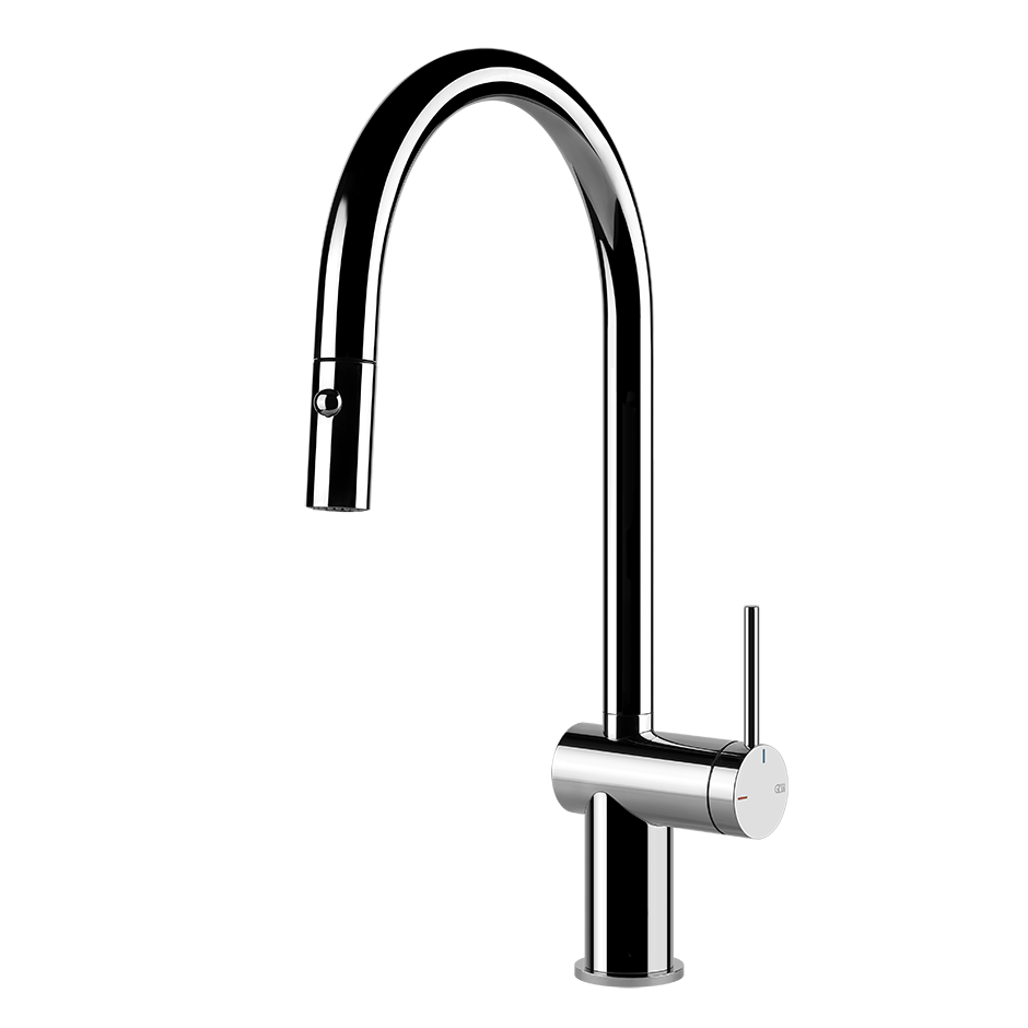Gessi Inedito keukenmengkraan met gebogen uitloop en uittrekbare 2-straals handdouche Chroom