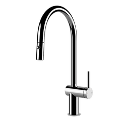 Gessi Inedito keukenmengkraan met gebogen uitloop en uittrekbare 2-straals handdouche Chroom