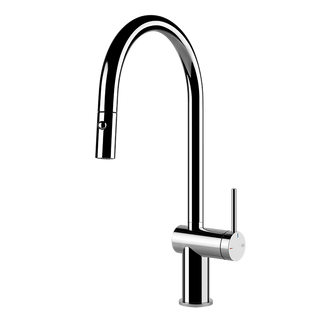 Gessi Inedito keukenmengkraan met gebogen uitloop en uittrekbare 2-straals handdouche Chroom