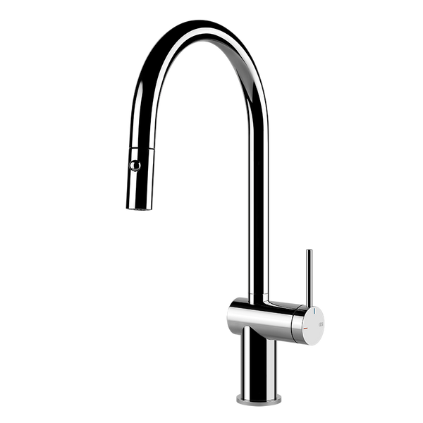 Gessi Inedito keukenmengkraan met gebogen uitloop en uittrekbare 2-straals handdouche Chroom