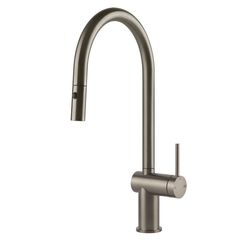 Gessi Inedito keukenmengkraan met gebogen uitloop en uittrekbare 2-straals handdouche Finox