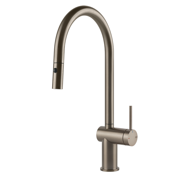 Gessi Inedito keukenmengkraan met gebogen uitloop en uittrekbare 2-straals handdouche Finox