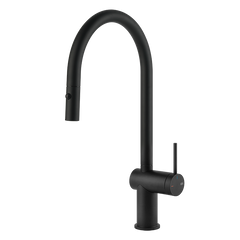 Gessi Inedito keukenmengkraan met gebogen uitloop en uittrekbare 2-straals handdouche Mat Zwart