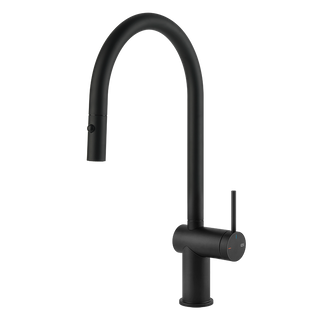 Gessi Inedito keukenmengkraan met gebogen uitloop en uittrekbare 2-straals handdouche Mat Zwart