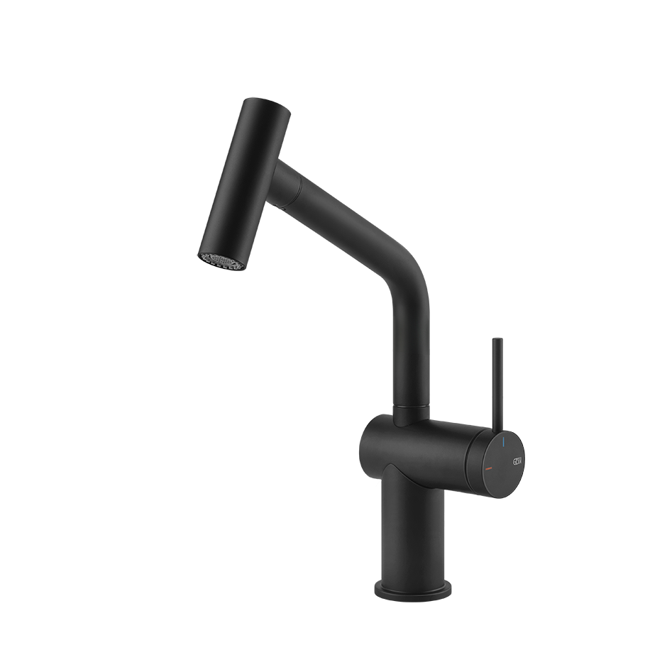 Gessi Inedito keukenmengkraan met U-uitloop en uittrekbare 2-straals handdouche Mat Zwart