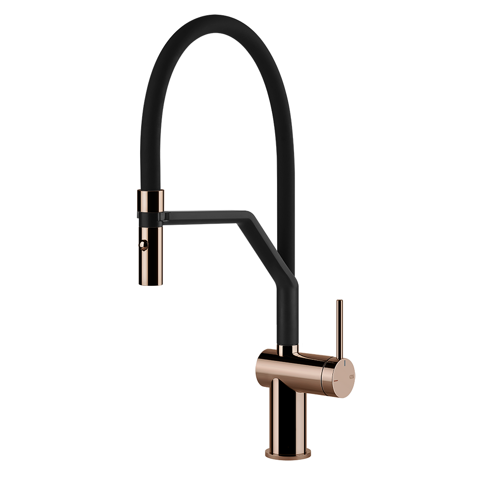 Gessi Inedito semi-professionele keukenmengkraan met uittrekbare 2-straals handdouche Koper
