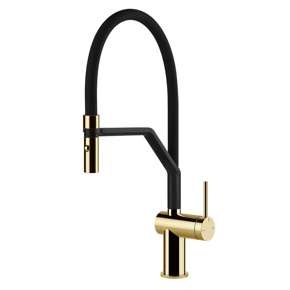 Gessi Inedito semi-professionele keukenmengkraan met uittrekbare 2-straals handdouche Goud