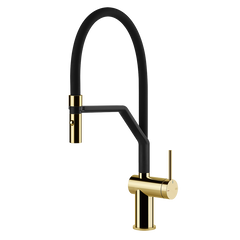 Gessi Inedito semi-professionele keukenmengkraan met uittrekbare 2-straals handdouche Goud