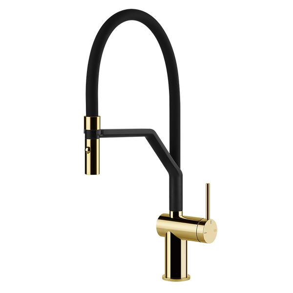 Gessi Inedito semi-professionele keukenmengkraan met uittrekbare 2-straals handdouche Goud