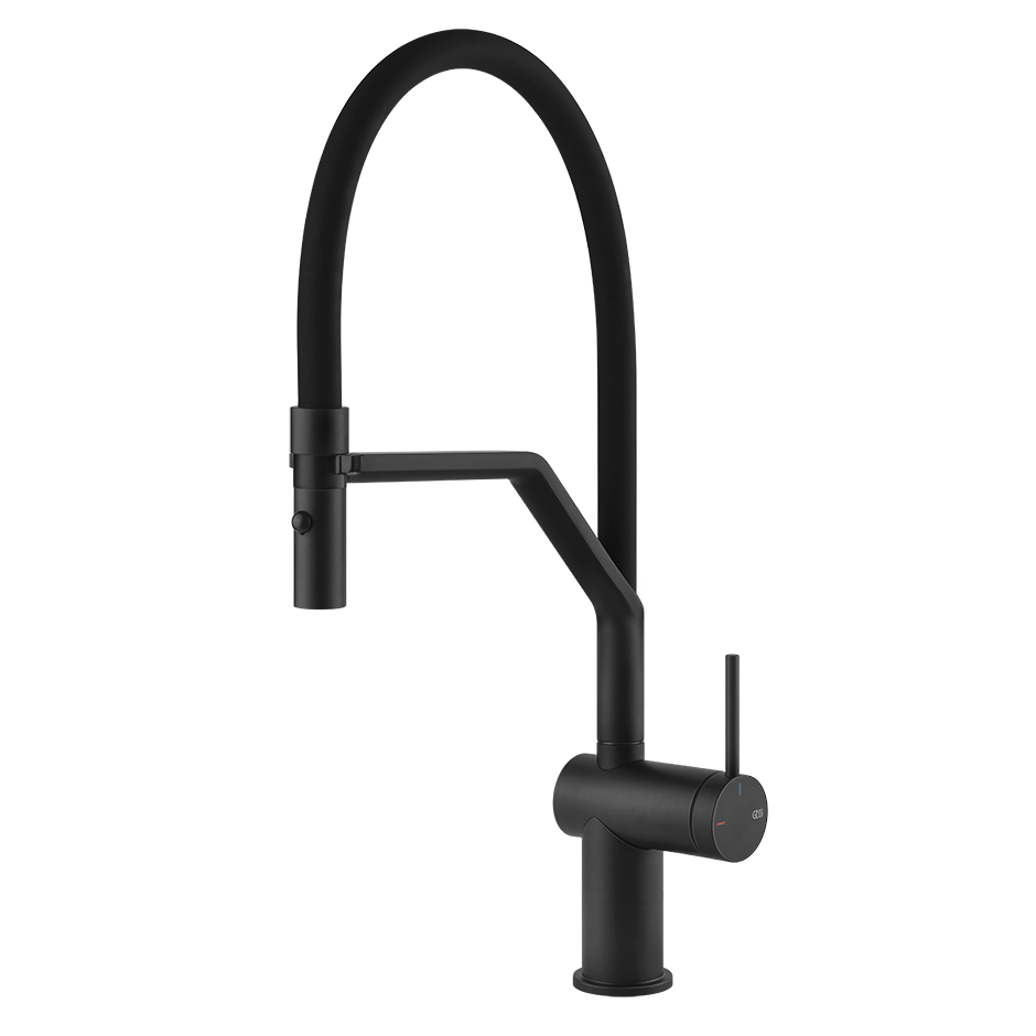 Gessi Inedito semi-professionele keukenmengkraan met uittrekbare 2-straals handdouche Mat Zwart