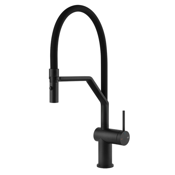 Gessi Inedito semi-professionele keukenmengkraan met uittrekbare 2-straals handdouche Mat Zwart