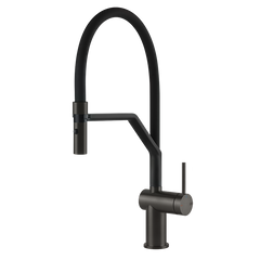 Gessi Inedito semi-professionele keukenmengkraan met uittrekbare 2-straals handdouche Zwart Metaal Geborsteld