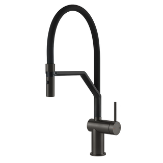 Gessi Inedito semi-professionele keukenmengkraan met uittrekbare 2-straals handdouche Zwart Metaal Geborsteld