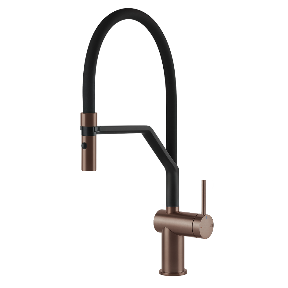 Gessi Inedito semi-professionele keukenmengkraan met uittrekbare 2-straals handdouche Geborsteld Koper