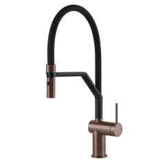 Gessi Inedito semi-professionele keukenmengkraan met uittrekbare 2-straals handdouche Geborsteld Koper