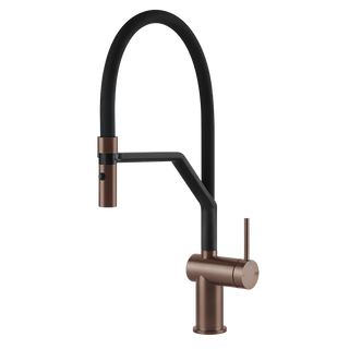 Gessi Inedito semi-professionele keukenmengkraan met uittrekbare 2-straals handdouche Geborsteld Koper