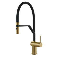 Gessi Inedito semi-professionele keukenmengkraan met uittrekbare 2-straals handdouche Geborsteld Goud