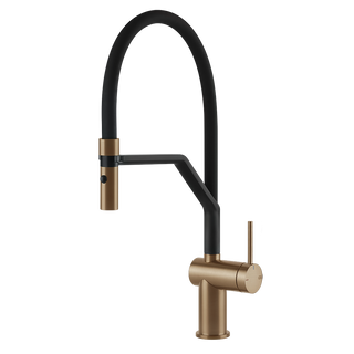 Gessi Inedito semi-professionele keukenmengkraan met uittrekbare 2-straals handdouche Warm Brons Geborsteld