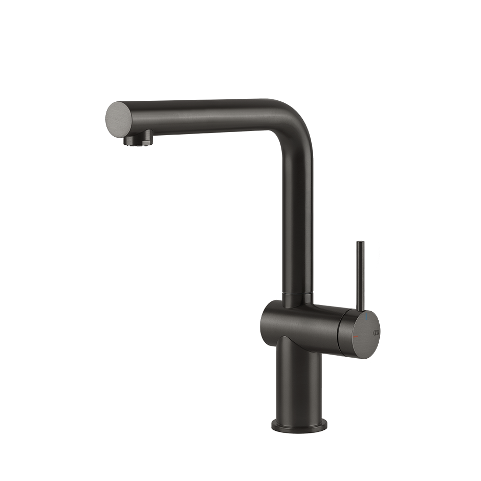 Gessi Inedito keukenmengkraan met L-uitloop (296 mm hoog) Zwart Metaal Geborsteld