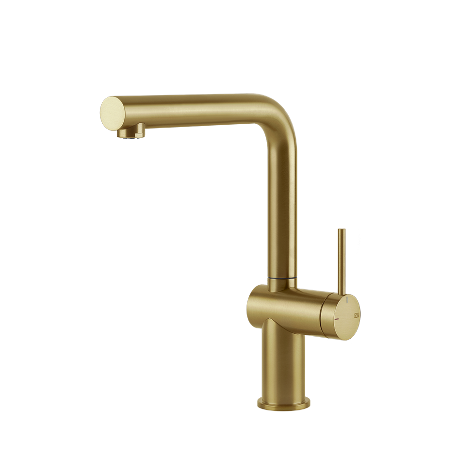 Gessi Inedito keukenmengkraan met L-uitloop (296 mm hoog) Geborsteld Goud