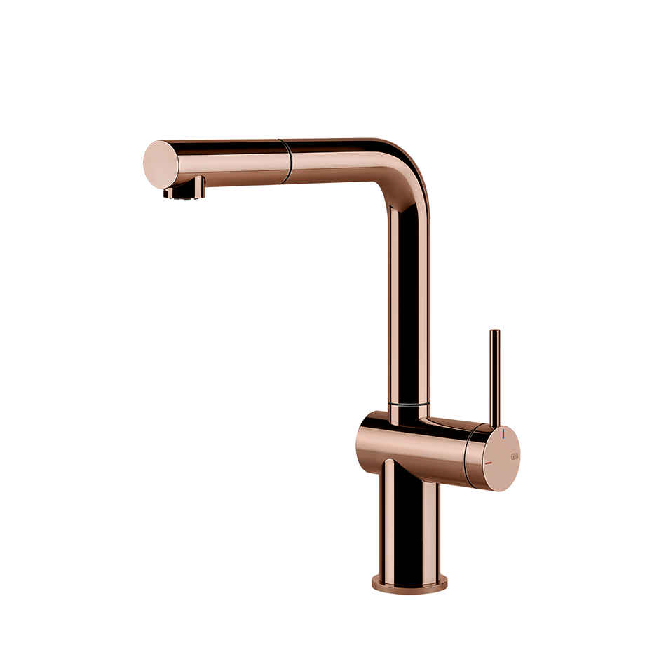 Gessi Inedito keukenmengkraan met L-uitloop en uittrekbare handdouche Koper