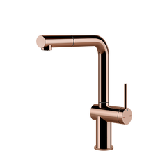 Gessi Inedito keukenmengkraan met L-uitloop en uittrekbare handdouche Koper