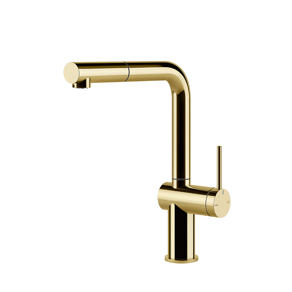 Gessi Inedito keukenmengkraan met L-uitloop en uittrekbare handdouche Goud