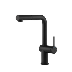Gessi Inedito keukenmengkraan met L-uitloop en uittrekbare handdouche Mat Zwart
