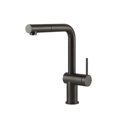 Gessi Inedito keukenmengkraan met L-uitloop en uittrekbare handdouche Zwart Metaal Geborsteld
