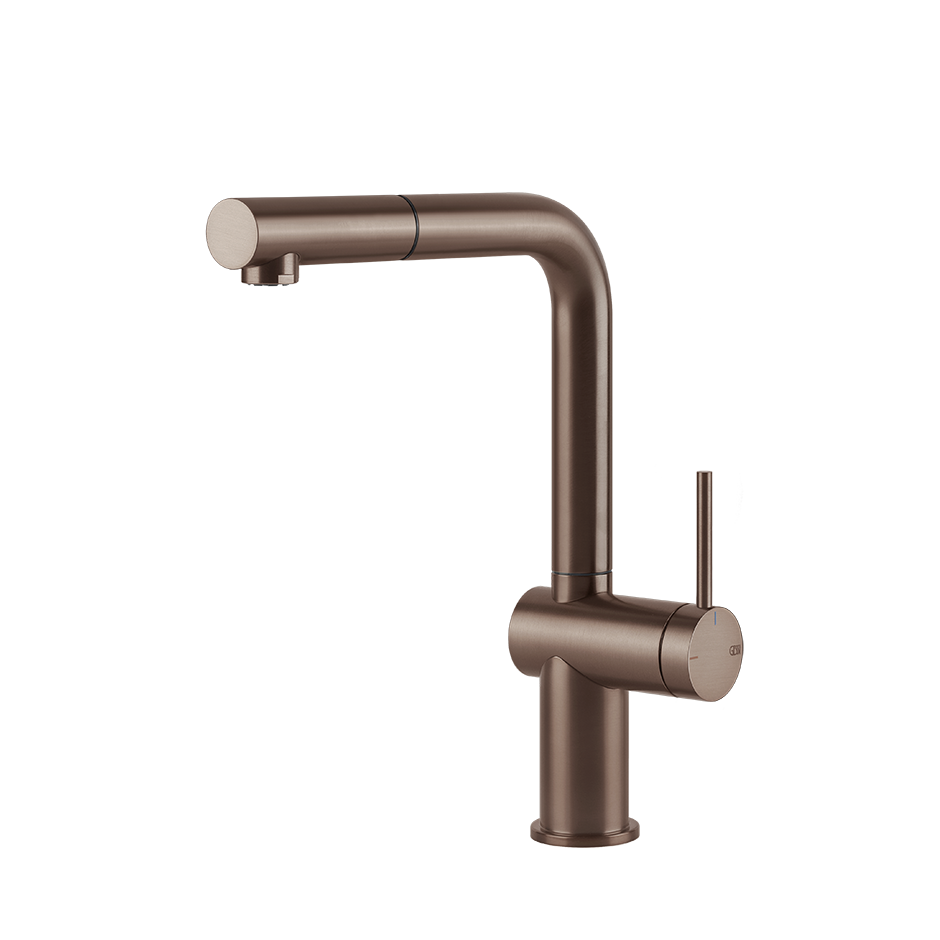 Gessi Inedito keukenmengkraan met L-uitloop en uittrekbare handdouche Geborsteld Koper