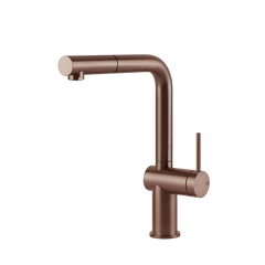 Gessi Inedito keukenmengkraan met L-uitloop en uittrekbare handdouche Geborsteld Koper